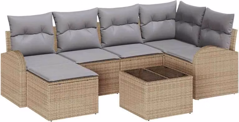 Set Divano da Giardino 7 pcs Beige polyrattan