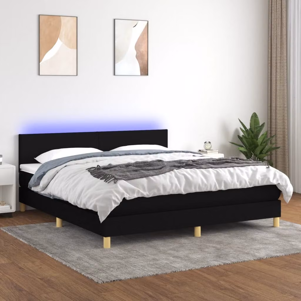 Maison Exclusive - Letto a Molle con Materasso e LED Nero 160x200 cm in Tessuto