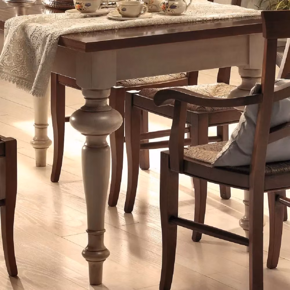 Tavolo rettangolare shabby chic allungabile in legno Mobili 2G colore avorio e noce L: 180 cm, P: 90 cm, H: 80 cm – 3