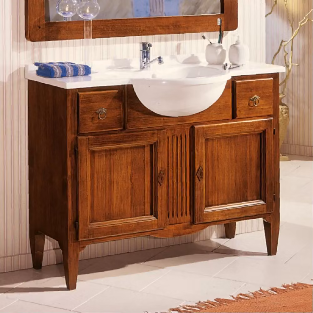 Mobile bagno Mobili 2G in legno e pietra con lavabo, specchio e armadietto, L: 108 cm, P: 40 cm, H: 79 cm – 3