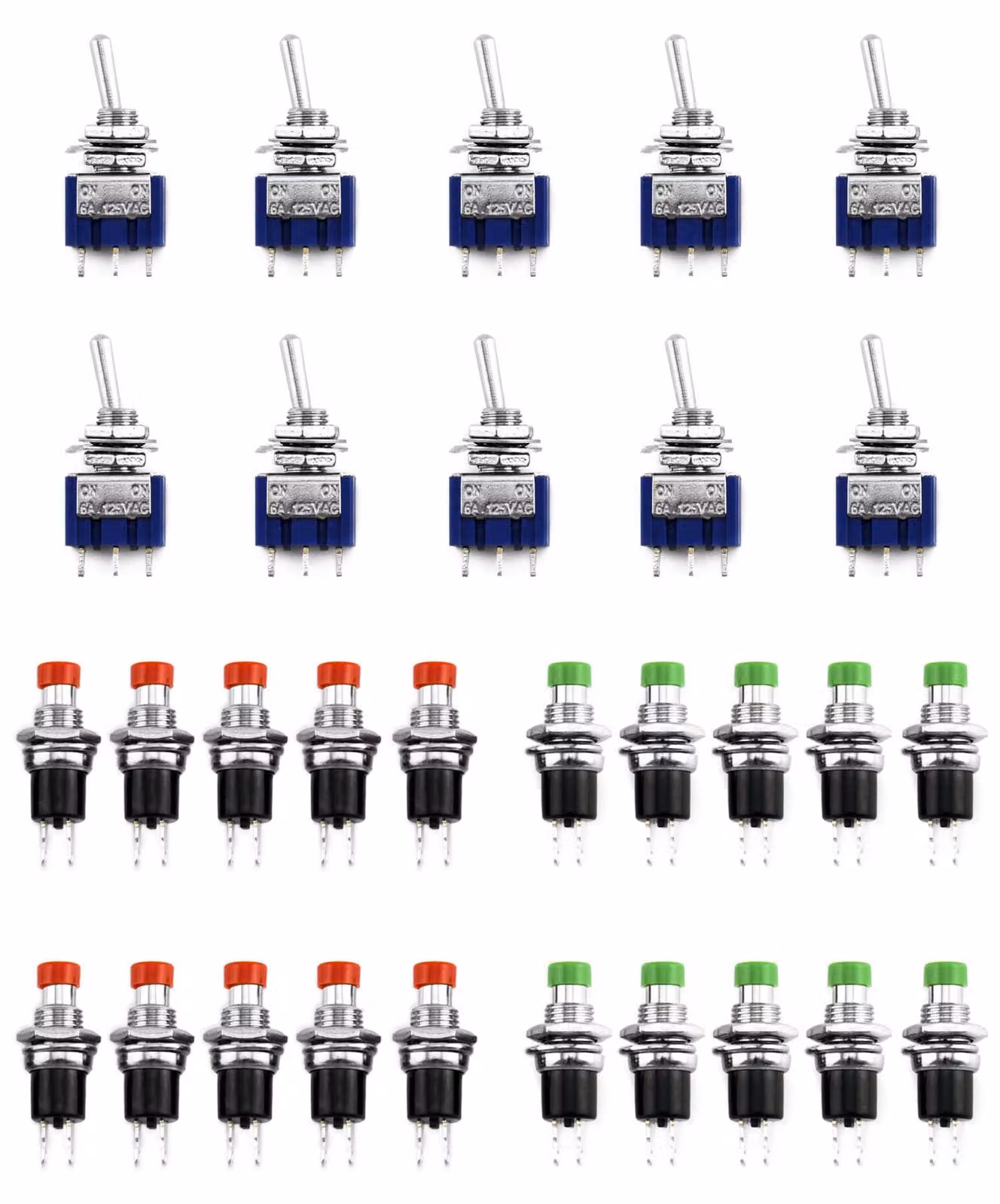 Set di mini-interruttori, 30 pezzi, interruttori a levetta e a pulsante, 125V/250V