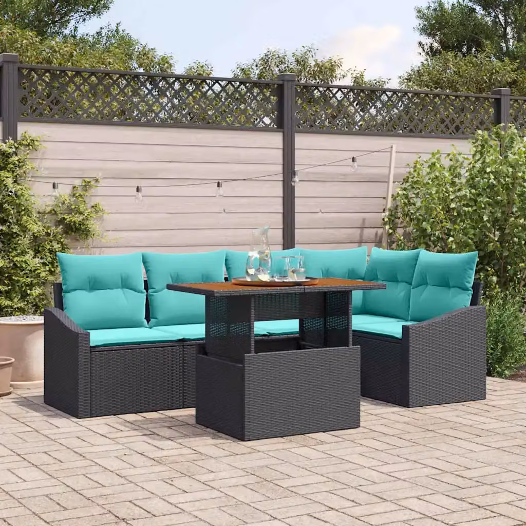 Set Divano da Giardino vidaXL 6 posti in Polyrattan Nero e Petrolio