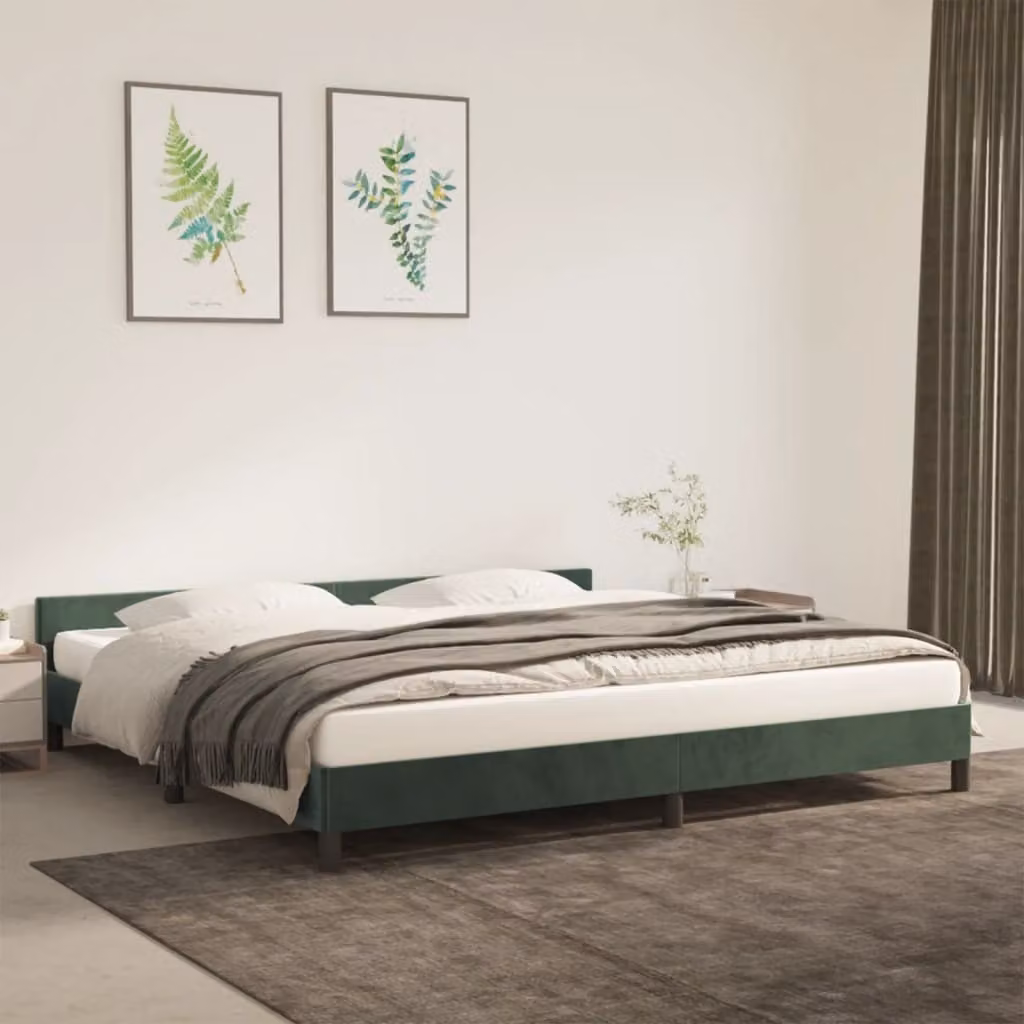 The Living Store Struttura letto con testiera in velluto verde scuro 200x200 cm