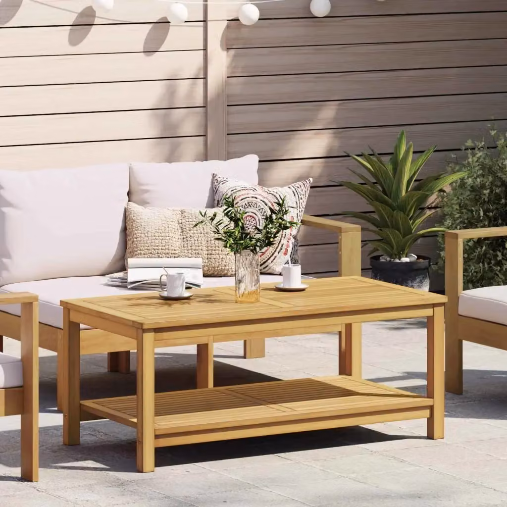 Tavolino rettangolare in legno di acacia color marrone con finitura oliata L/P/H: 110 x 55 x 45 cm – 2