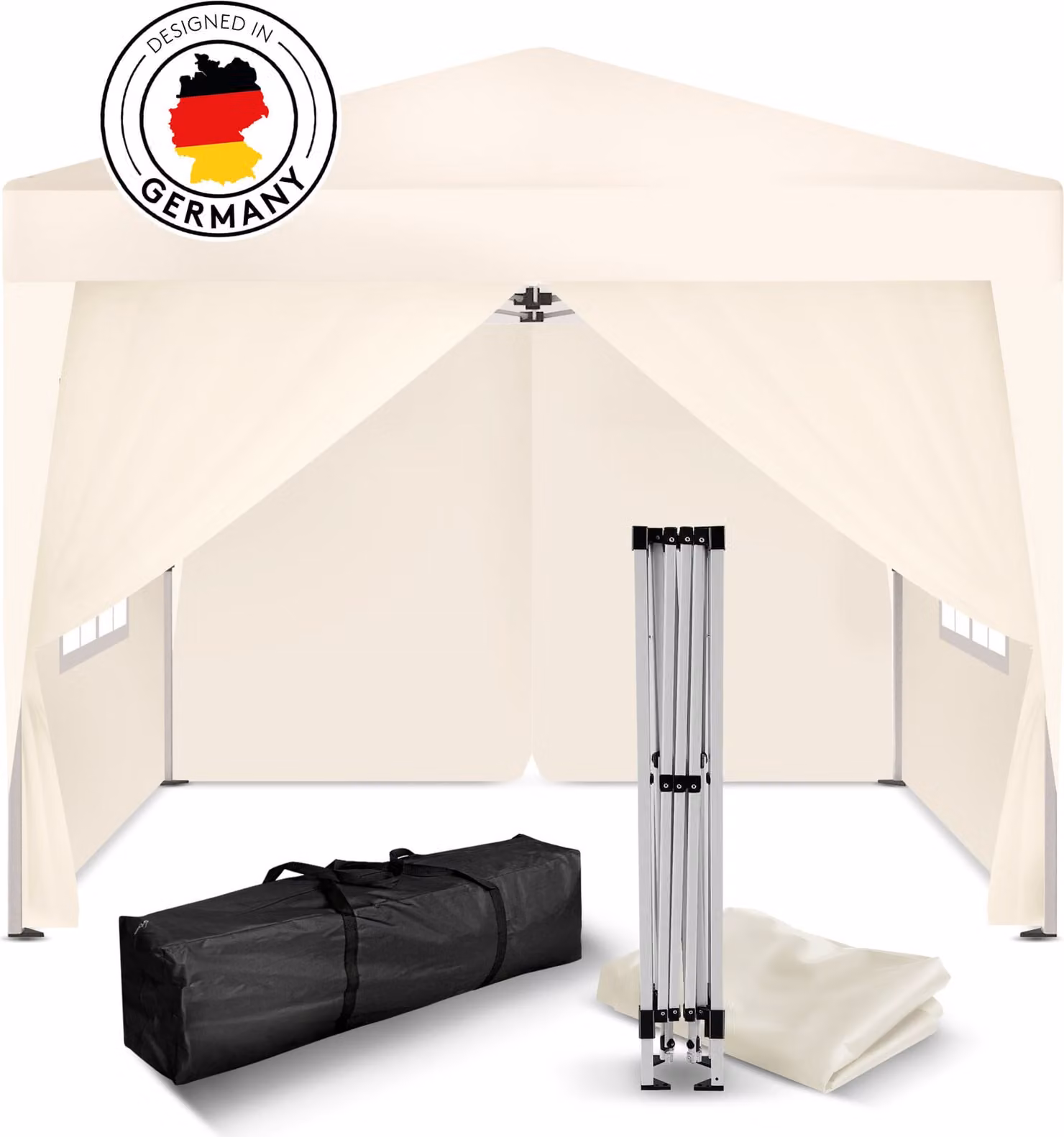 Gazebo pieghevole Kronenburg 2x2 m - Impermeabile, protezione UV 50+, 4 pannelli laterali, color champagne