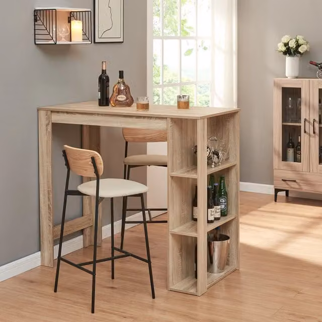 Tavolo alto da bar Danderyd en.casa con 3 ripiani laterali, colore marrone, L/P/H: 120 x 60 x 106 cm
