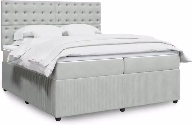 Letto a molle con materasso ibrido vidaXL in velluto grigio e bianco L/P: 200 x 200 cm