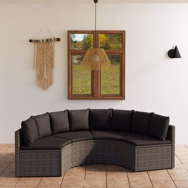 The Living Store Set di divani da giardino 4 pezzi con cuscini in poly rattan grigio