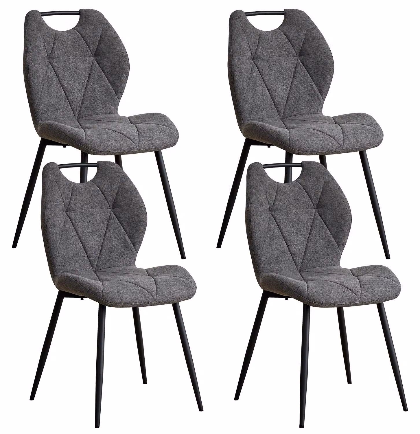 Set di 4 sedie da pranzo - Sedie imbottite in stile scandinavo - Rivestimento effetto lino - Gambe in metallo - Design moderno per cucina e sala da pranzo - Grigio