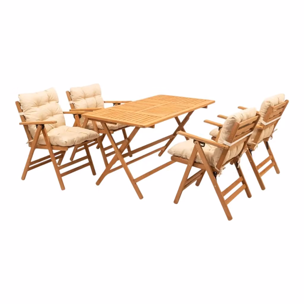 Set Salotto da Esterno Sangano DMORA con Tavolino da Giardino, 4 Posti, Legno Trattato, Marrone e Bianco – 2