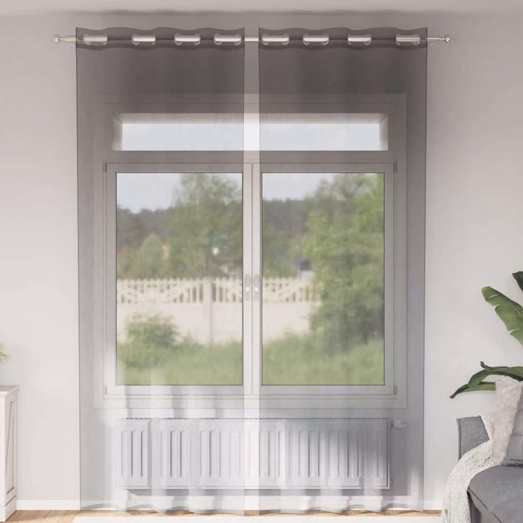 Set di 2 tende in voile semi-trasparenti vidaXL con occhielli, colore grigio, L: 140 cm, H: 300 cm
