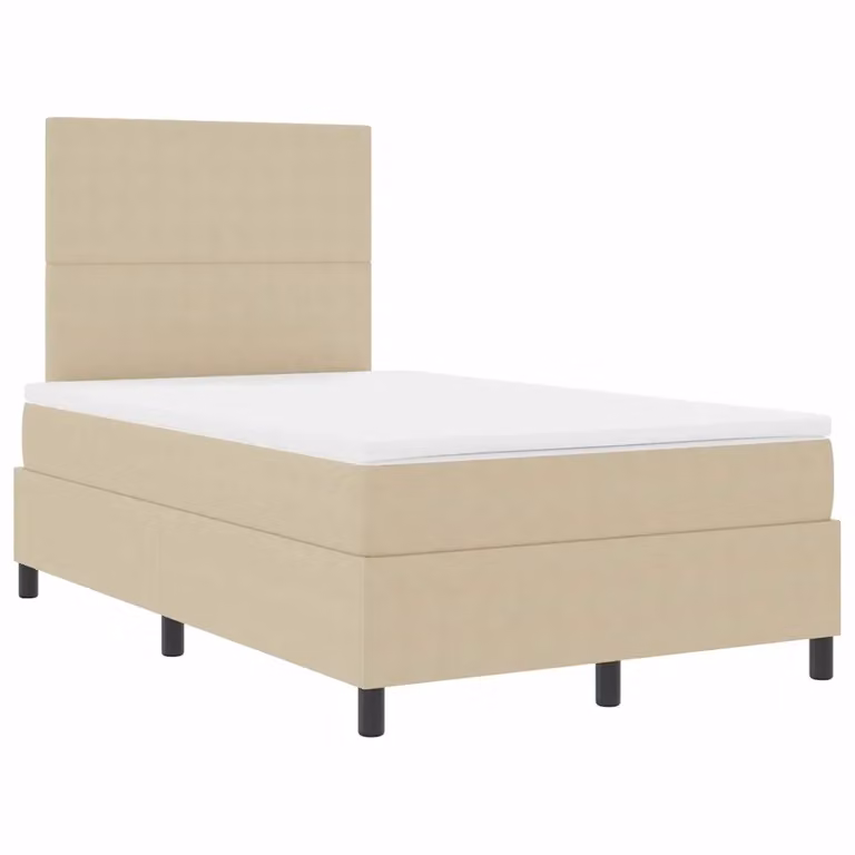 Letto moderno con struttura imbottita in velluto a coste vidaXL, colori grigio, bianco e beige, L/P/H: 120 x 200 x 49 cm