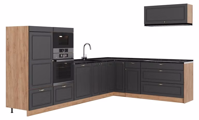 Cucina angolare completa Vicco Fame-Line Oro-antracite rustico/Rovere dorato 327 x 227 cm senza piano di lavoro, Model 64383