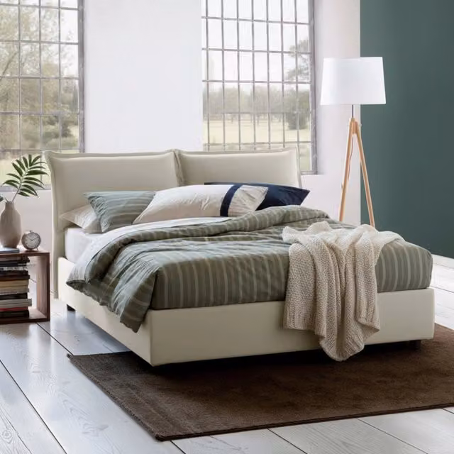 Letto matrimoniale contenitore Arden Talamo Italia con rivestimento in tessuto e materasso incluso, Beige, L/P: 140 x 190 cm