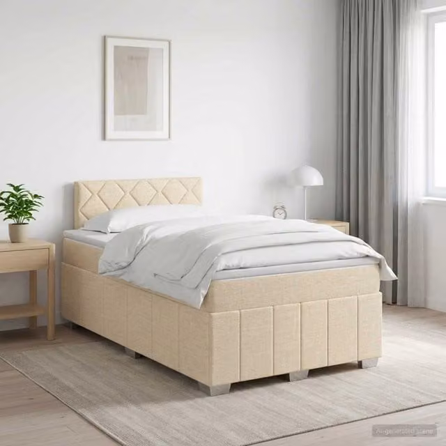 Letto box spring con materasso vidaXL in tessuto beige e bianco con base a sollevamento L/P: 120 x 200 cm