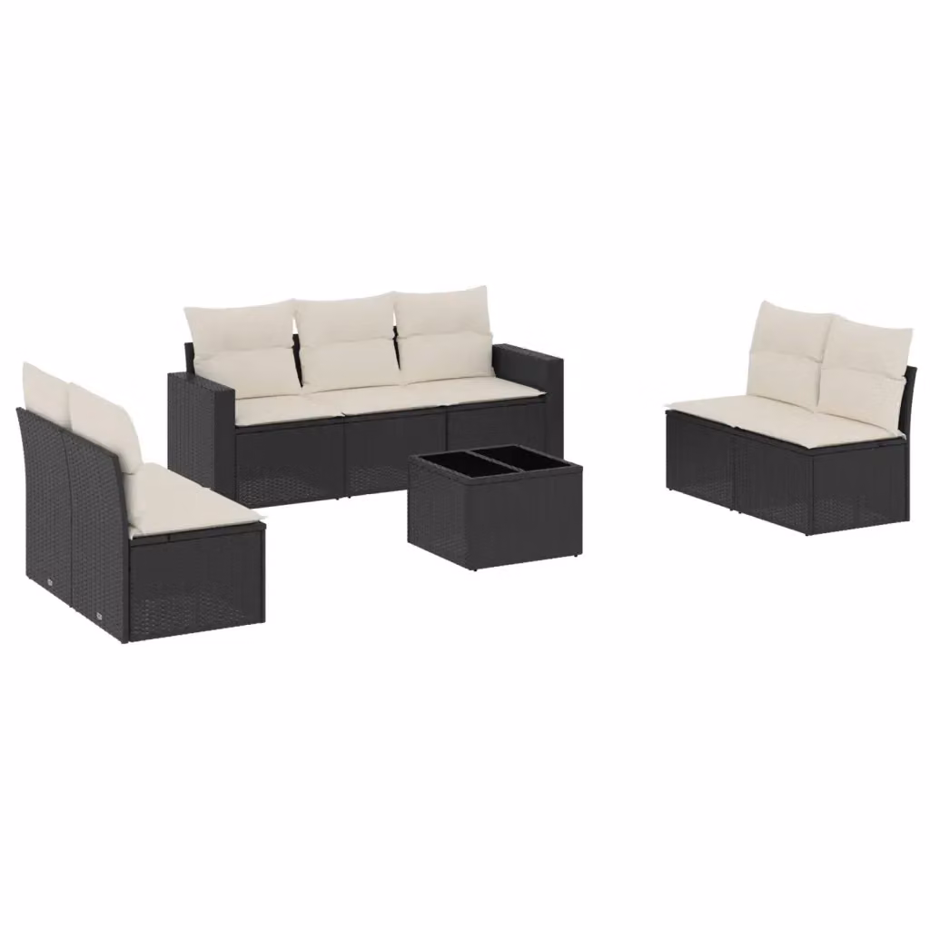 Set Divani da Giardino vidaXL a Forma a L con Cuscini 8 Pezzi in Polyrattan Nero e Bianco con Tavolino da Esterno e Struttura in Metallo – 2