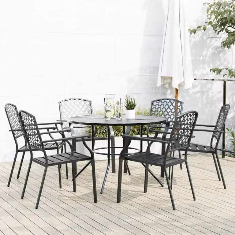 vidaXL Set di 7 Sedie da Giardino Impilabili in Acciaio Verniciato Antracite