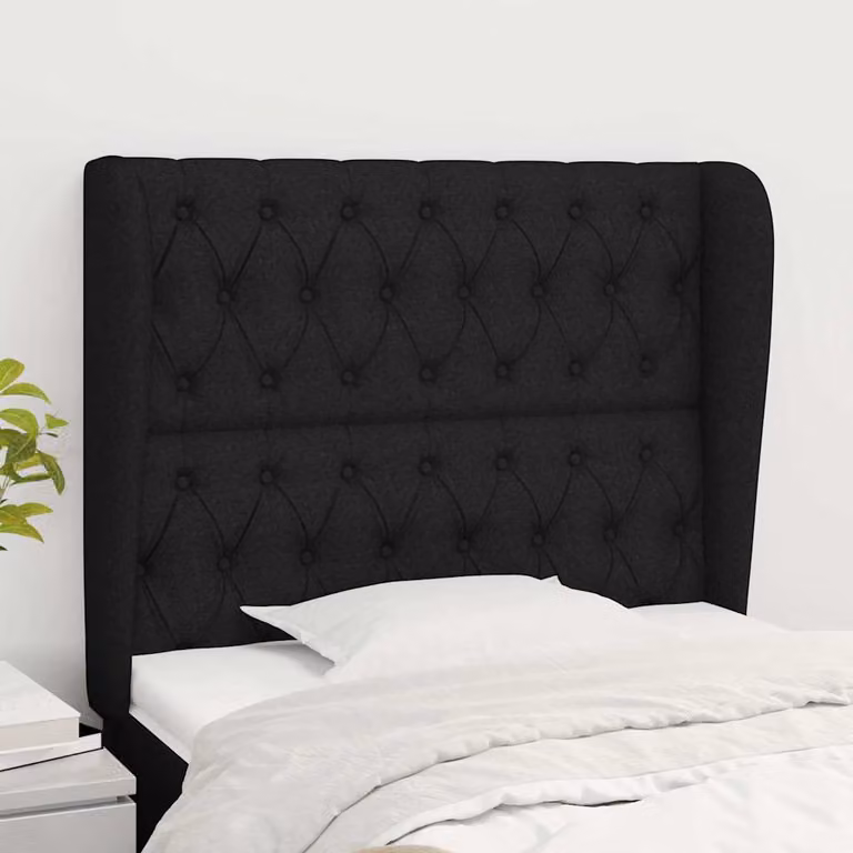 Testiera ad orecchio vidaXL in tessuto nero con struttura in legno L: 103 cm, P: 23 cm, H: 118-128 cm