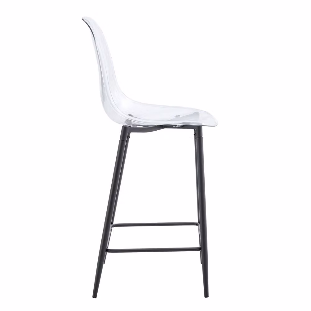 Set di 4 sgabelli da bar Minimal con gambe in metallo per cucina e sala da pranzo, nero e trasparente – 2