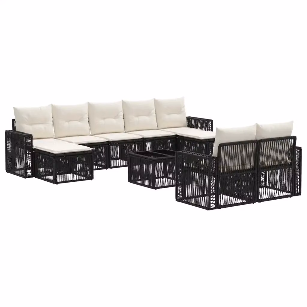 Set Divano da Giardino a Forma di U vidaXL in Polyrattan Nero e Bianco con Cuscini e Tavolino da Caffè – 2