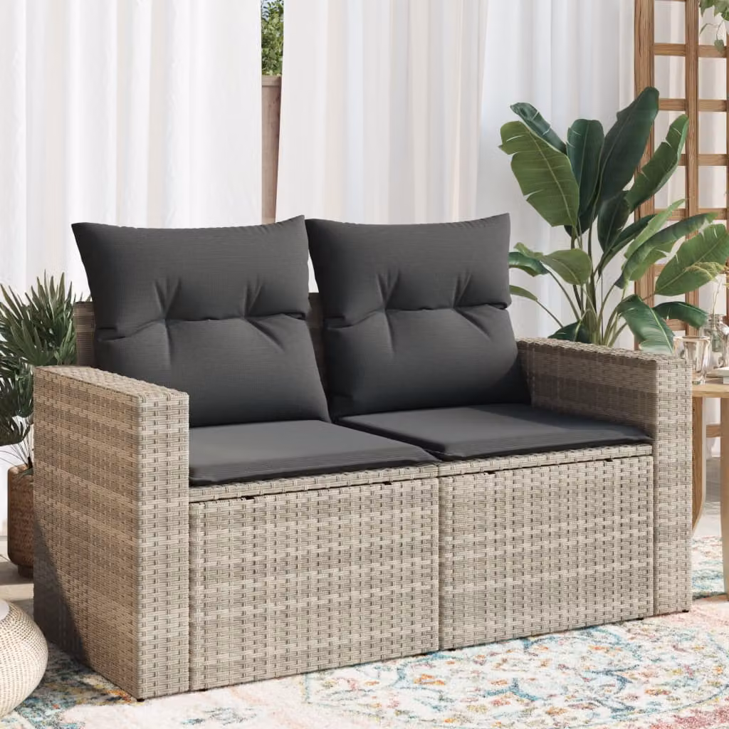 vidaXL Divano da Giardino a 2 Posti in Polyrattan Grigio con Cuscini Imbottiti e Rivestimenti Rimovibili