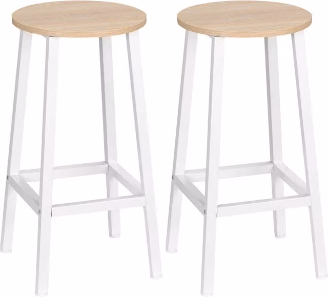 Set di 2 sgabelli alti da cucina Xylo con seduta in melamina bianca e gambe in acciaio, L/P/H: 32,5 x 32,5 x 65 cm