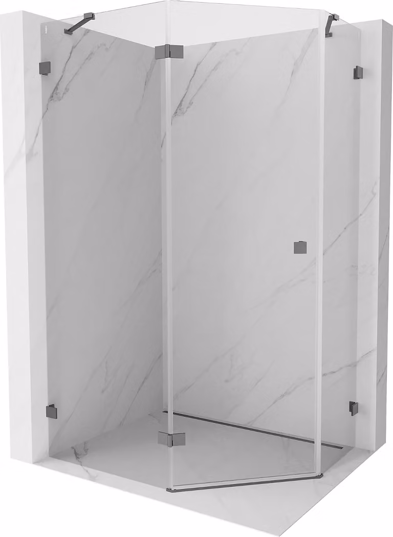 Mexen Lunar cabina doccia pentagonale a battente sinistra 100 x 80 cm, trasparente, gun metal - 831-100L-080P-95-00-L