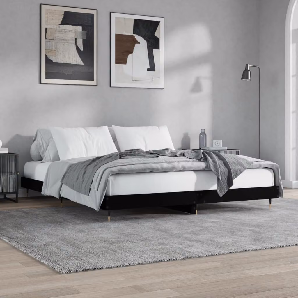 The Living Store Struttura letto nera 200x200 cm in materiale ligneo