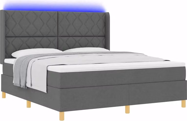 Letto boxspring con strisce luminose a LED, grigio, 180 x 200 cm, rivestimento in tessuto