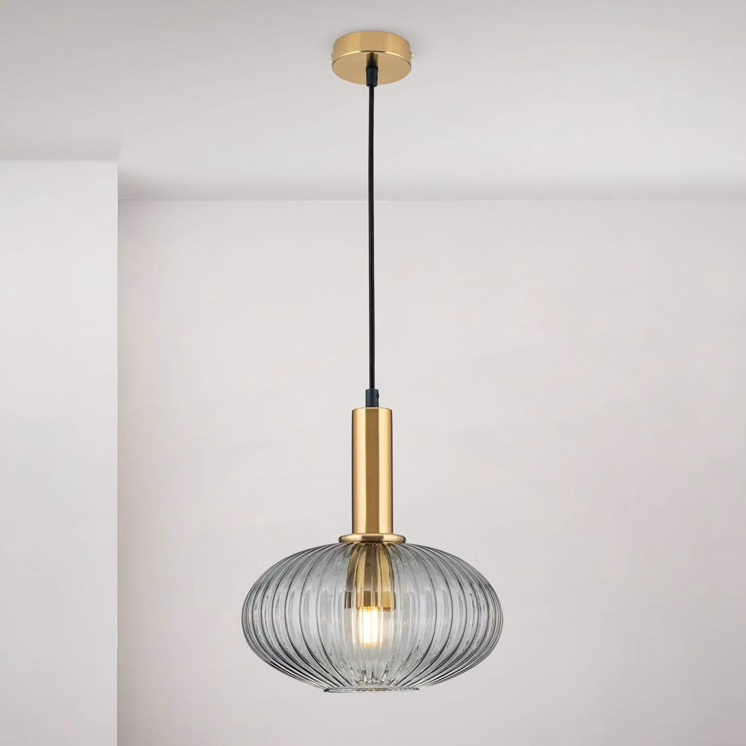 ORION Lampada a sospensione in vetro Carneval, dimmerabile, Alluminio / Grigio / Zincato, Soggiorno / Sala da pranzo, Vetro, Lampada a sospensione