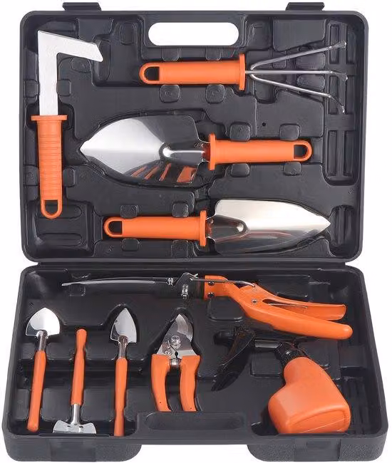 Set di cesoie da giardino in acciaio inossidabile, set di attrezzi da giardino con valigetta, regalo per gli appassionati di giardinaggio (arancione)