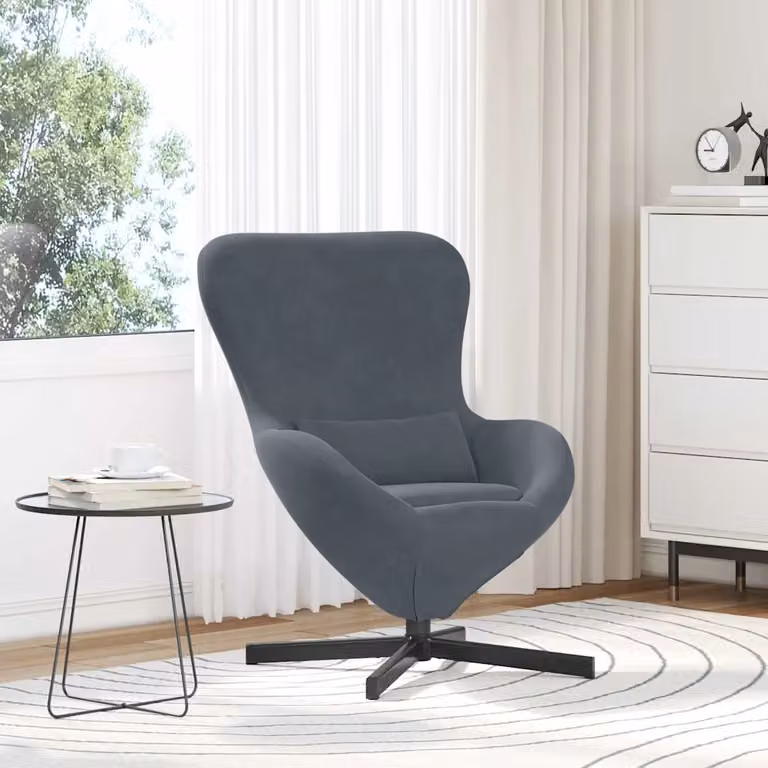 Poltrona uovo vidaXL in velluto grigio con struttura in metallo e rotazione a 360 gradi L: 63 cm, P: 73 cm, H: 90 cm
