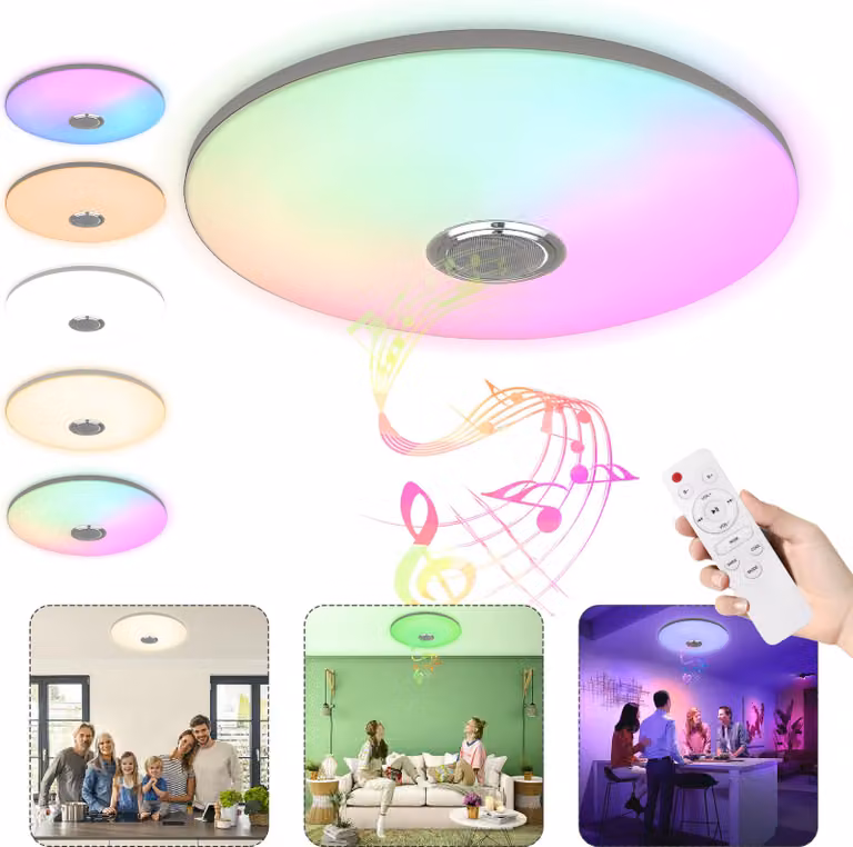 Lampada da soffitto LED VA-Cerulean, 60W, RGB, con altoparlante Bluetooth, controllo tramite app e telecomando