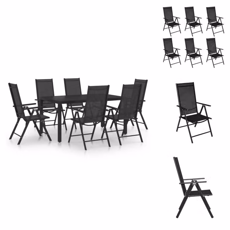 vidaXL set da pranzo da giardino 7 pezzi alluminio nero - Set di mobili da giardino