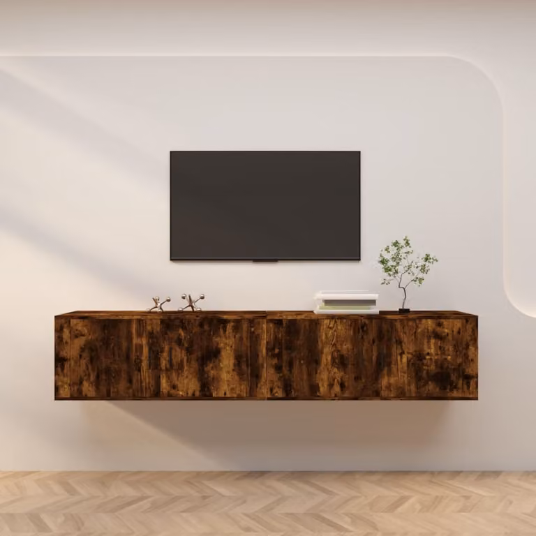 Set di 2 mobili porta TV da parete vidaXL in rovere fumo, L 100 x P 34,5 x H 40 cm