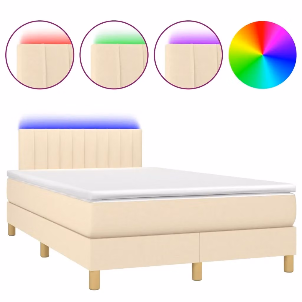 Letto a molle con materasso vidaXL in tessuto beige con illuminazione LED sottostante e porta USB, L 120 cm x P 200 cm – 2
