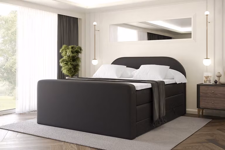 Letto boxspring ALTDECOR con materasso e rete a doghe, topper, letto imbottito con contenitore, letto con spazio contenitivo per materassi H3 e H4, letto matrimoniale, letto boxspring -NOX-Z KING-160x200 - Ecopelle nera