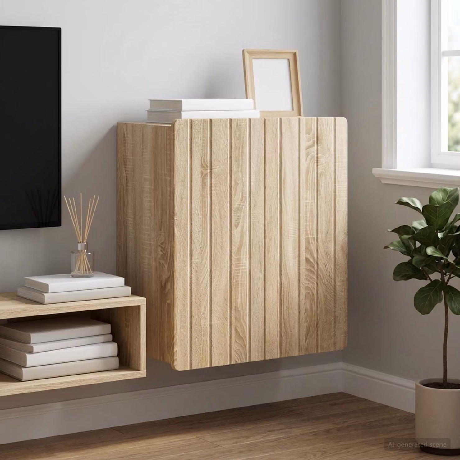 vidaXL Mobiletto a muro moderno in rovere color marrone con ante a battente e ripiani interni L: 59 cm, P: 31 cm, H: 64 cm