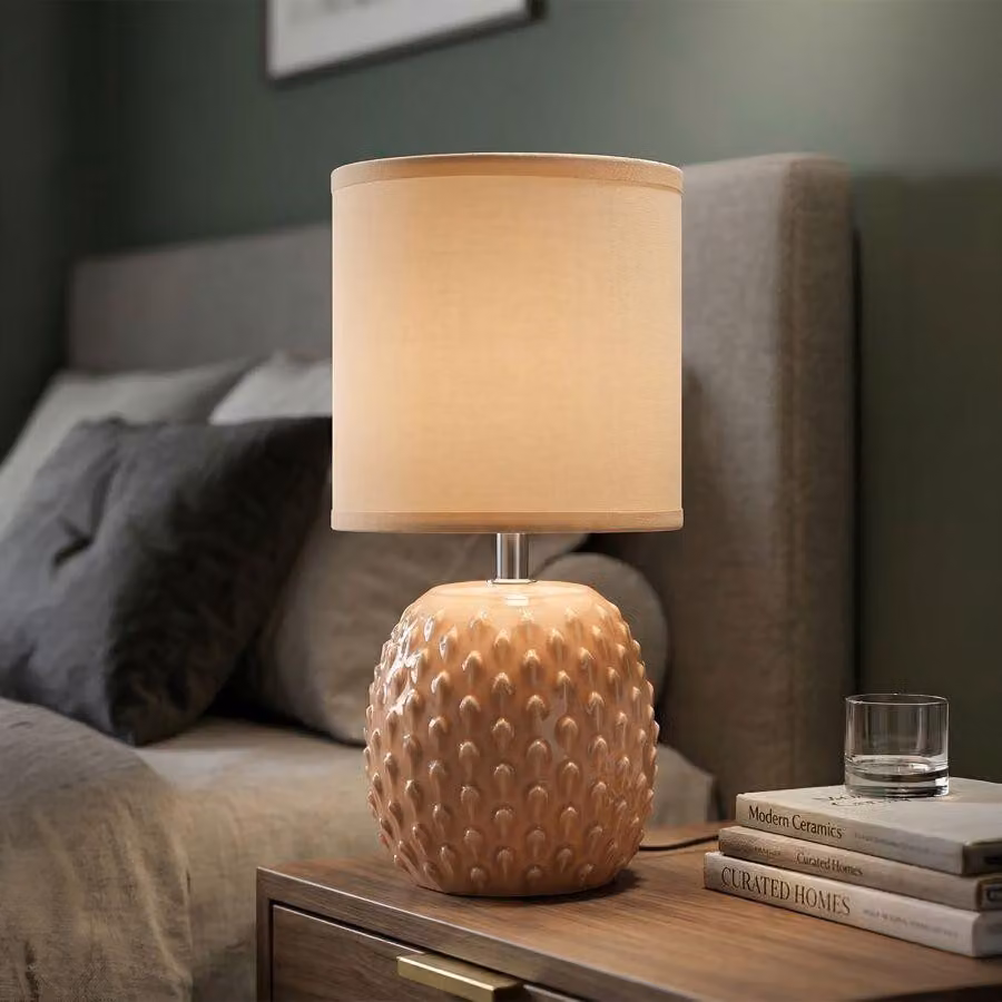 Lampada da tavolo in Vetroceramica strutturata, 14x27 cm, color pesca, design Mauro Ferretti, modello Pontus
