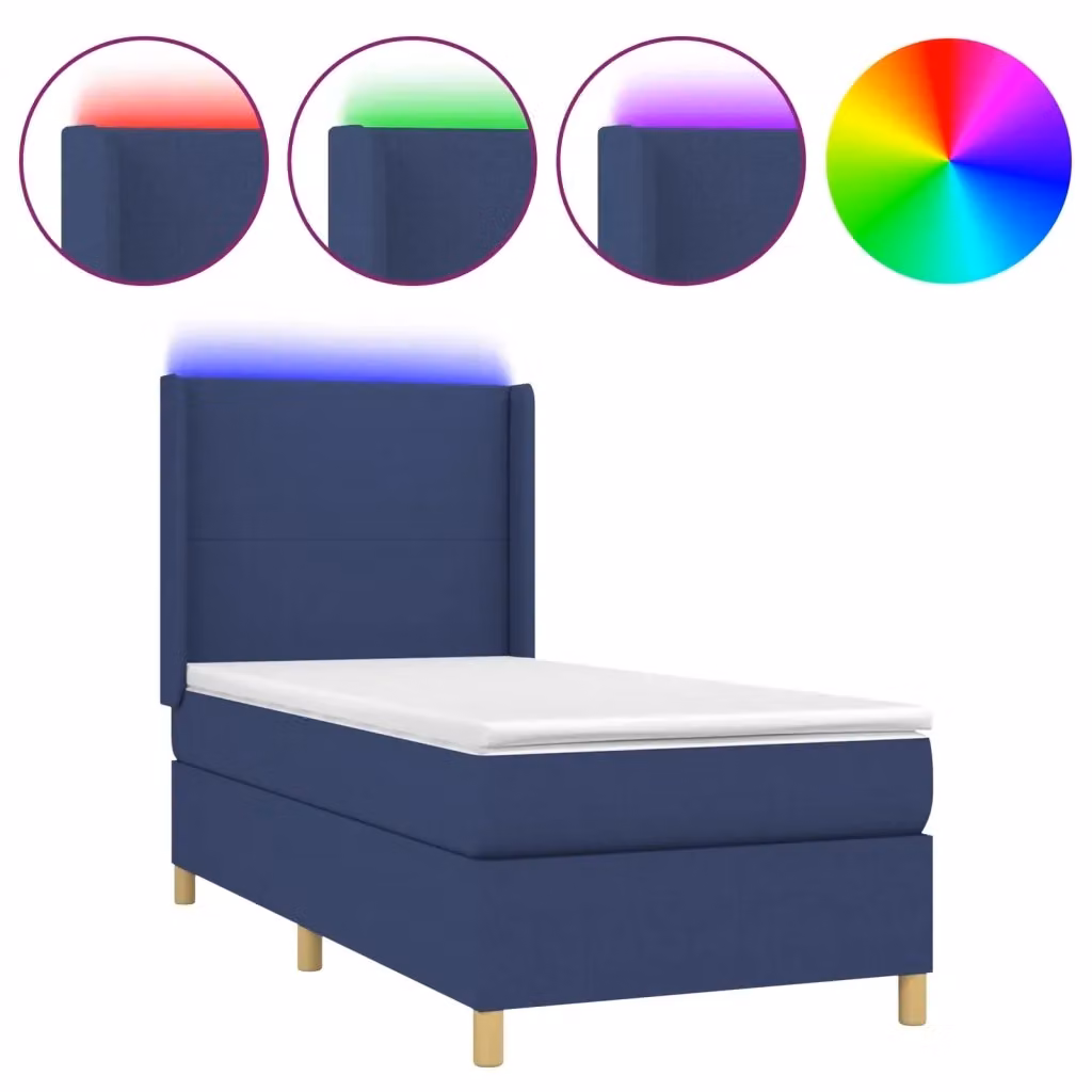 Letto Ibrido vidaXL con Materasso, Illuminazione LED Blu e Porta USB, Tessuto Blu e Bianco, L/P: 90 x 200 cm – 2