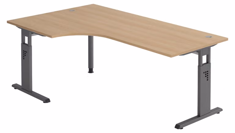 bümö Scrivania Serie-O - Struttura: grafite, dimensioni: scrivania angolare 200 x 120 cm, decorazione: rovere