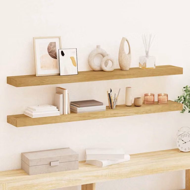 Set di 2 mensole da parete vidaXL in legno massello di teak marrone L: 110 cm, P: 15 cm, H: 4 cm