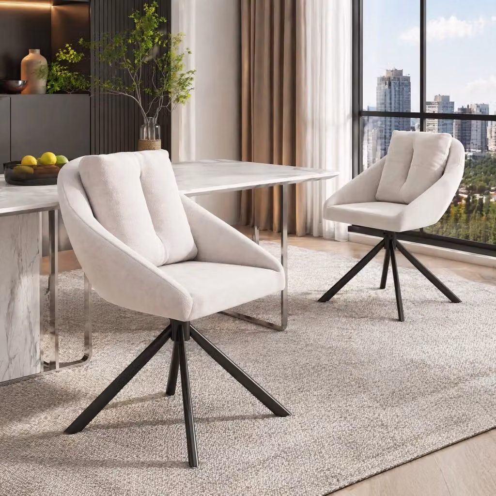 Set di 2 sedie da pranzo girevoli Mivray in velluto beige con struttura in metallo moderno – 2