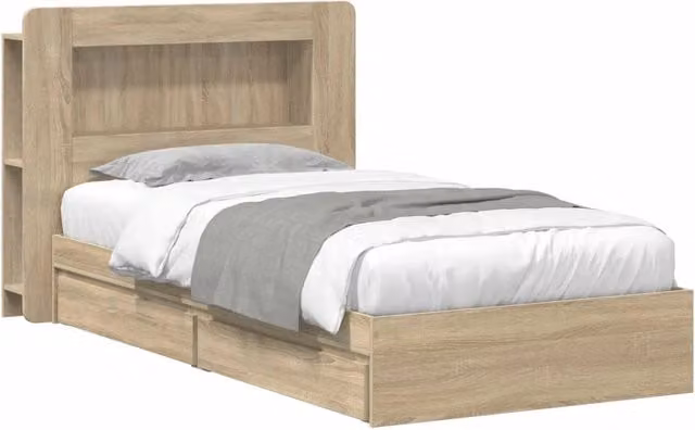 Letto singolo | Letto per adulti | Telaio del letto con storage Rovere Sonoma 75 x 190 cm
