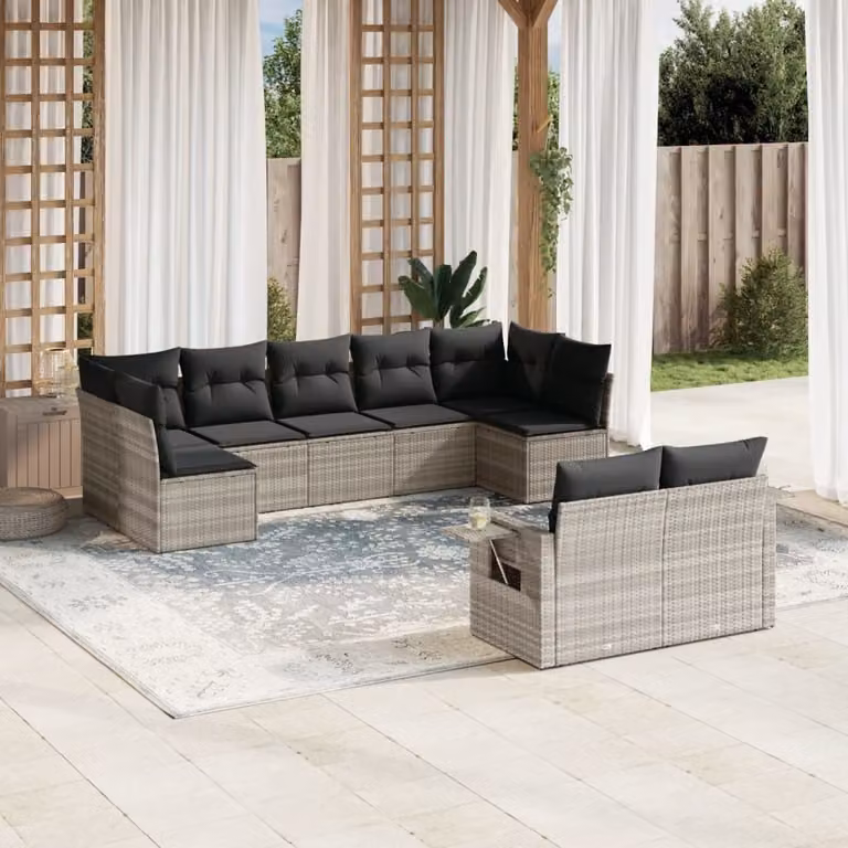 Maison Exclusive - Set Divano da Giardino 9pz con Cuscini Grigio Chiaro Polyrattan