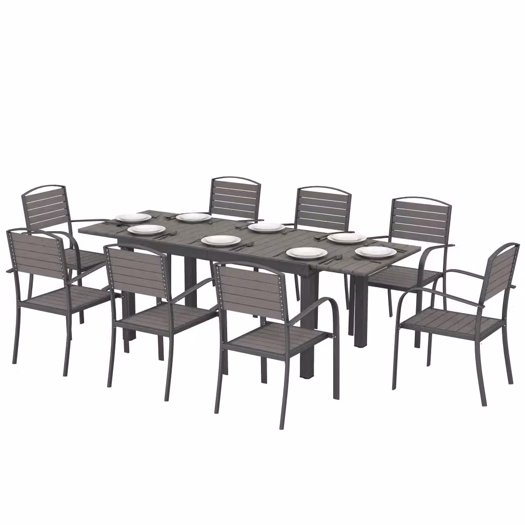 Set Pranzo da Esterno Estensibile Design In composto da Tavolo Rettangolare in Alluminio Grigio e 8 Sedie, Ideale per il Giardino – 2