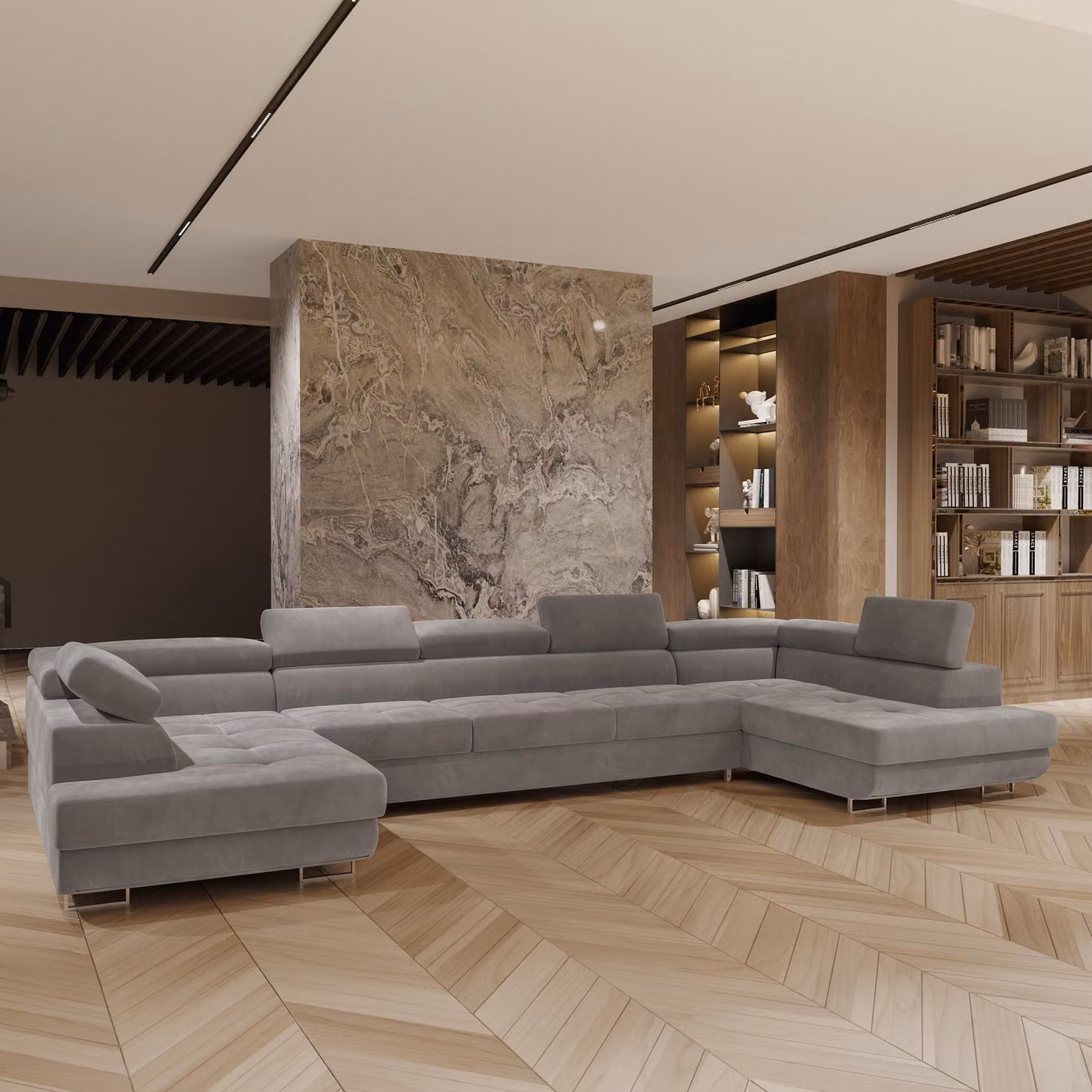 Divano angolare Masseno ISOLANO con funzione letto a U, divano con box letto, divano da salotto, divano, divano, divano letto, set di divani - grigio, MONOLITH 85