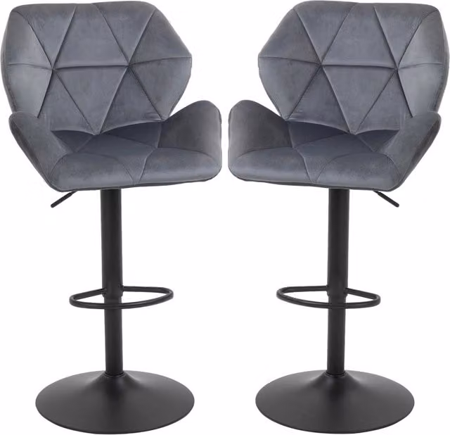 Set di 2 sgabelli da bar Chicfurn girevoli a 360 gradi con schienale in velluto grigio e struttura in metallo per cucina e soggiorno