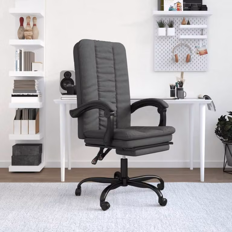 The Living Store Sedia da ufficio con funzione reclinabile in tessuto grigio scuro