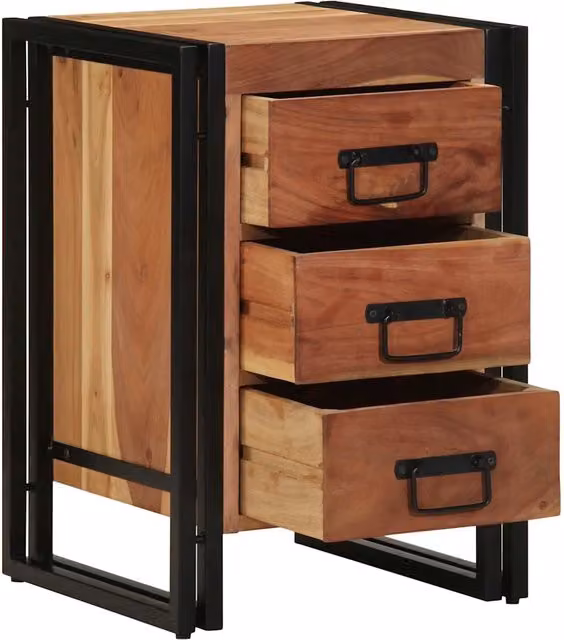 Armadio da Notte vidaXL in Legno di Acacia Massello Marrone Stile Rustico L/P/H: 40 x 40 x 59 cm – 1